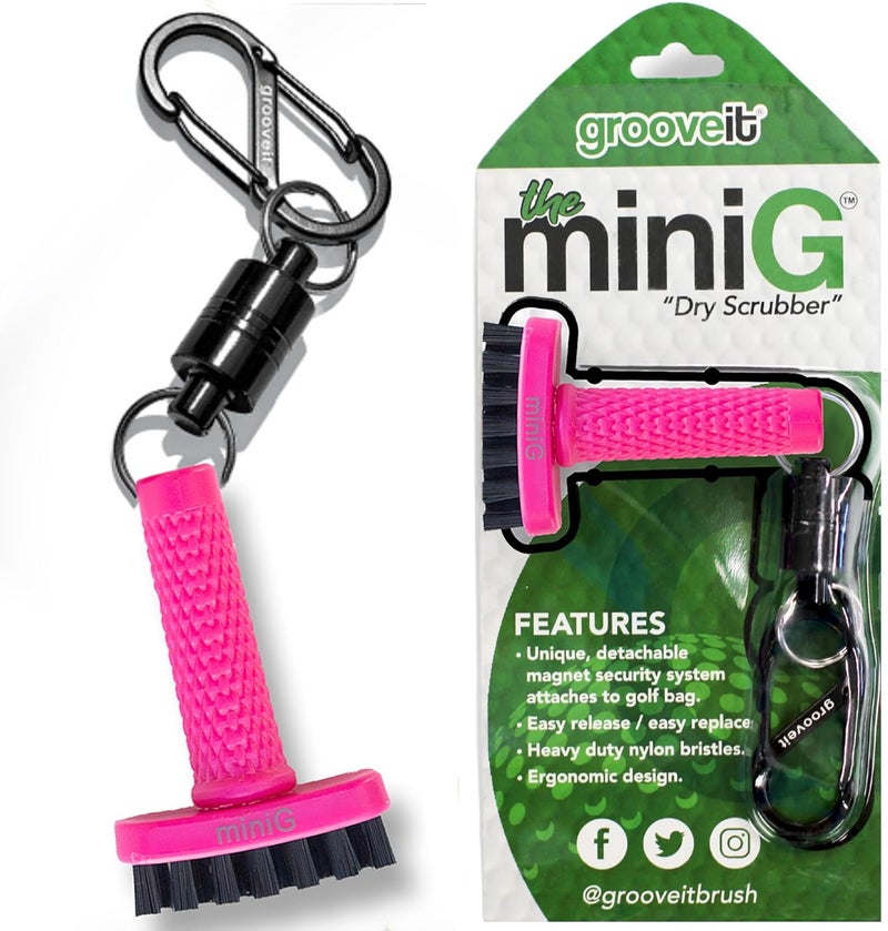 Grooveit Pink Mini Golf Brush The MiniG 'Dry Scrubber' Features A Detachable Magnet, Heavy-Duty Nylon Bristles, and 3-Yr Warranty - Used On All Professional Golf Tours - Golf Accessory of 2023 - Image 2